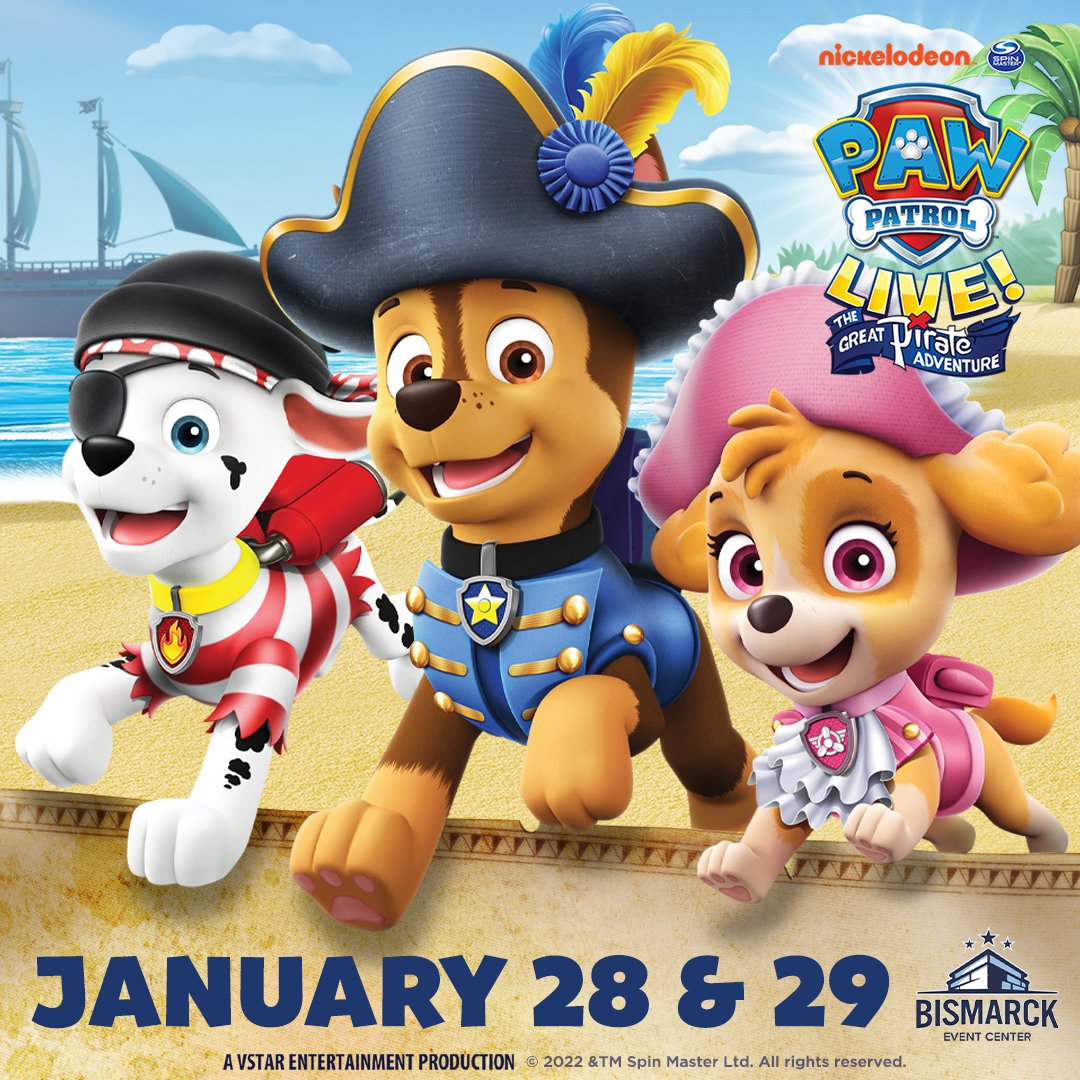 🐾PAW Patrol Live! "The Great Pirate Adventure" is sailing back to the Bismarck Event Center on January 28 and 29th!
🎟Tickets are still available for all shows!
🌊Learn More Here: bit.ly/PawPatrol23