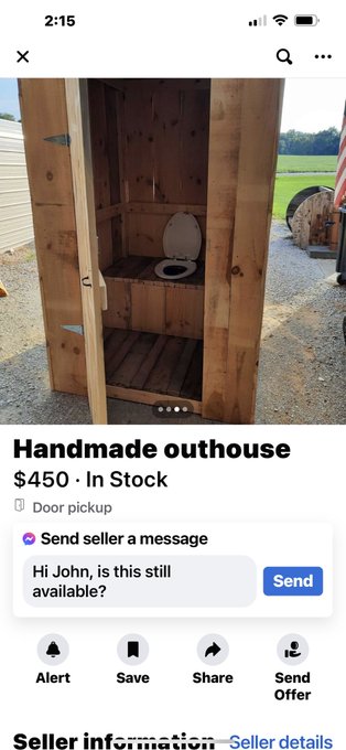 Yep - That&rsquo;s an outhouse for sale on FB for $450 💯  Yep - The person selling the John is named John 😂🤣  Have<a href="/tag/happyeaster"class="tags"><span>#happyeaster</span></a>