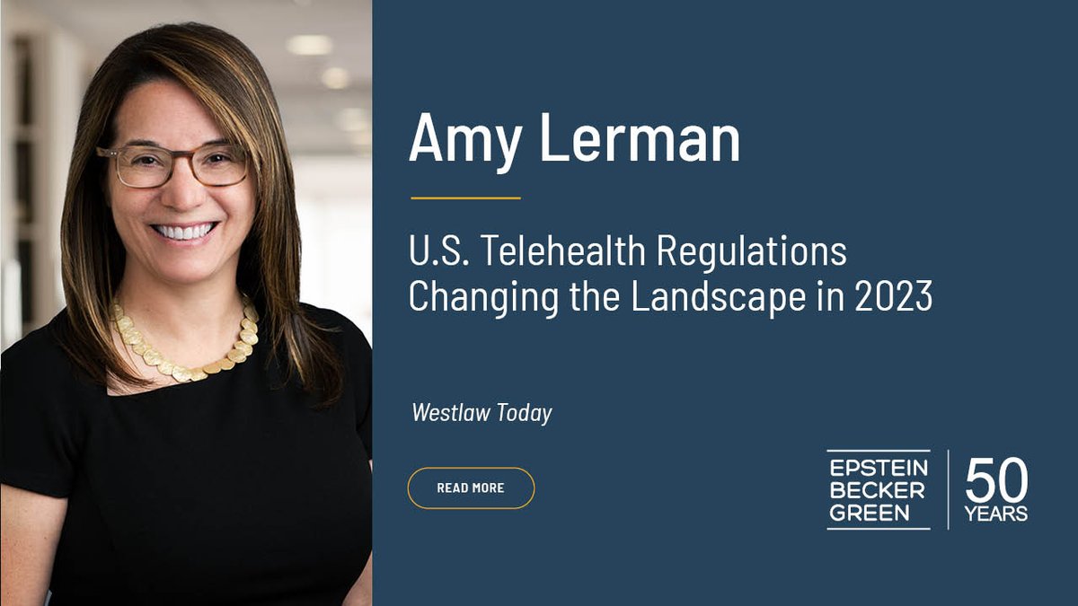 ebglaw's tweet photo. Telehealth: What laws, regulations, and policies lie ahead for health care providers in 2023? Attorney Amy Lerman surveys the regulatory landscape of telehealth services, in @WestlawToday: https://t.co/dVv5yAQ3w8

#telehealth #healthcare https://t.co/7d00ITeG3m