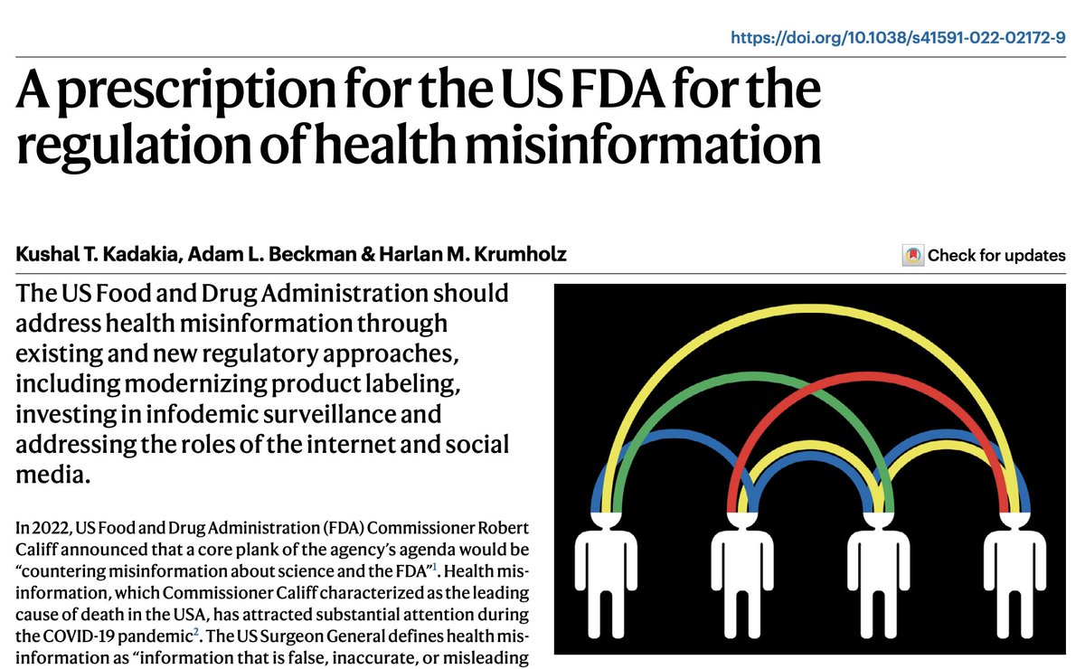 Kushal Kadakia (@ktkadakia) on Twitter photo How can <a href="/US_FDA/">U.S. FDA</a> address the public health crisis of misinformation? <a href="/AdamLBeckman/">Adam Beckman MD</a>, <a href="/hmkyale/">Harlan Krumholz</a> and I offer a prescription for reforms in <a href="/NatureMedicine/">Nature Medicine</a> (1/12) How can <a href="/US_FDA/">U.S. FDA</a> address the public health crisis of misinformation? <a href="/AdamLBeckman/">Adam Beckman MD</a>, <a href="/hmkyale/">Harlan Krumholz</a> and I offer a prescription for reforms in <a href="/NatureMedicine/">Nature Medicine</a> (1/12)
