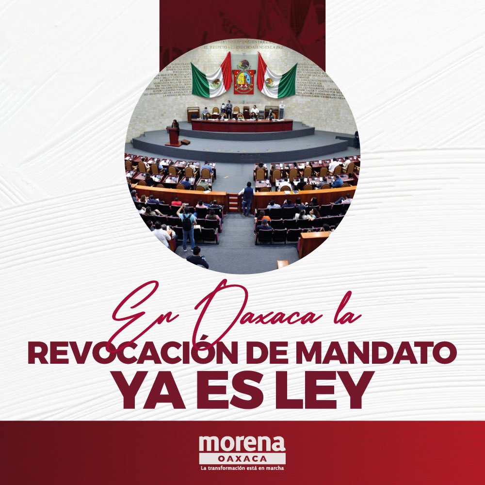 ¡Ya es ley! Las y los diputados de la Cuarta Transformación votaron a favor de la democracia y el bienestar del pueblo de #Oaxaca. ¡Vamos bien!