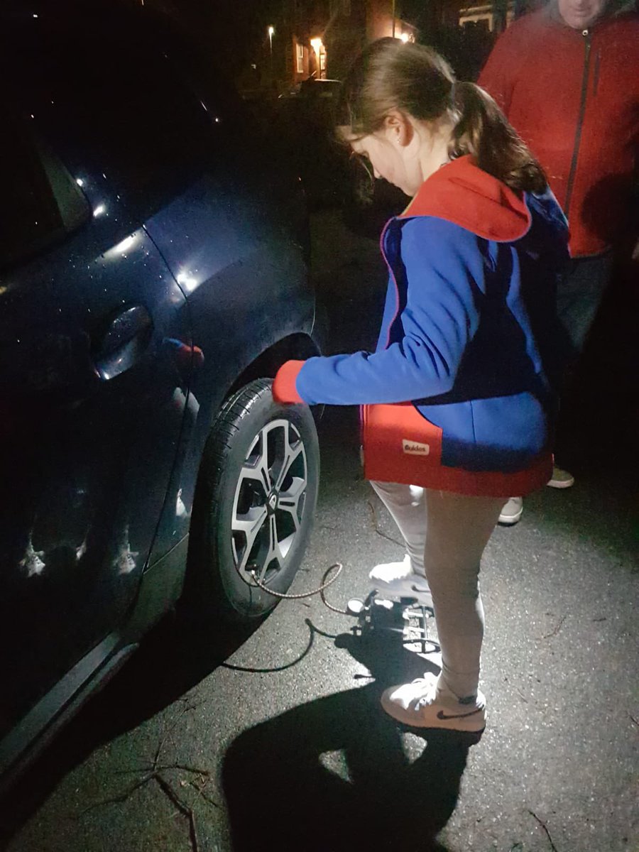 Olivia is working on her fixer badge. So we are covered if we need our tyre pumping up. #fixedit #badges @LancsNW <a href="/Girlguiding/">Girlguiding</a>