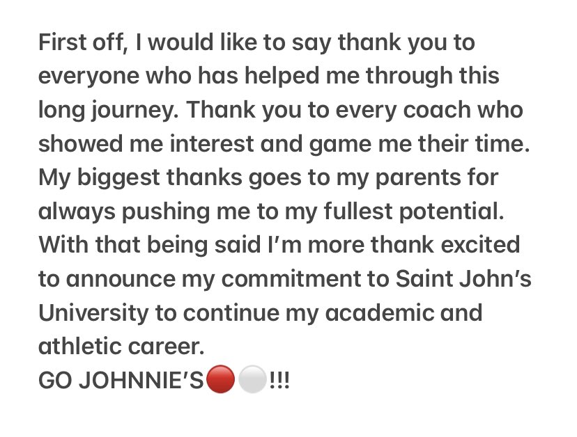 Thomas Jacobs (@thomasjacobs810) on Twitter photo I would like to announce my commitment to <a href="/SJUFootball/">Johnnie Football</a> to further my academic and athletic career. Thank you <a href="/SJUFBCoachDumo/">Damien Dumonceaux</a>
GO JOHNNIE’S 🔴⚪️ I would like to announce my commitment to <a href="/SJUFootball/">Johnnie Football</a> to further my academic and athletic career. Thank you <a href="/SJUFBCoachDumo/">Damien Dumonceaux</a>
GO JOHNNIE’S 🔴⚪️