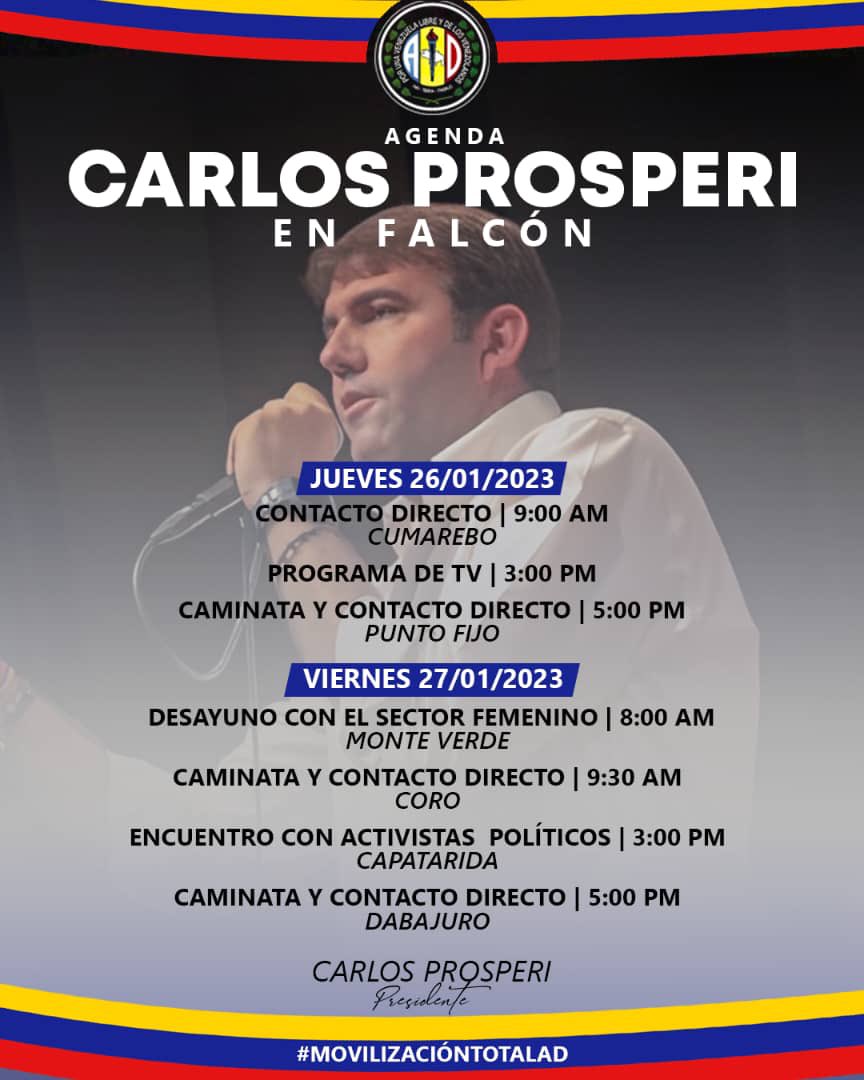 JuanMedinaAD's tweet photo. La #ProsperidADLlegaAFalcon y junto al pueblo recorreremos las calles de nuestro estado iniciando este #Jueves #26E es la cita acompañemos al próximo presidente de Venezuela, recupéremos la #ProsperidADParaVenezuela #MovilizacionTotalAD https://t.co/fpH5B20J2g