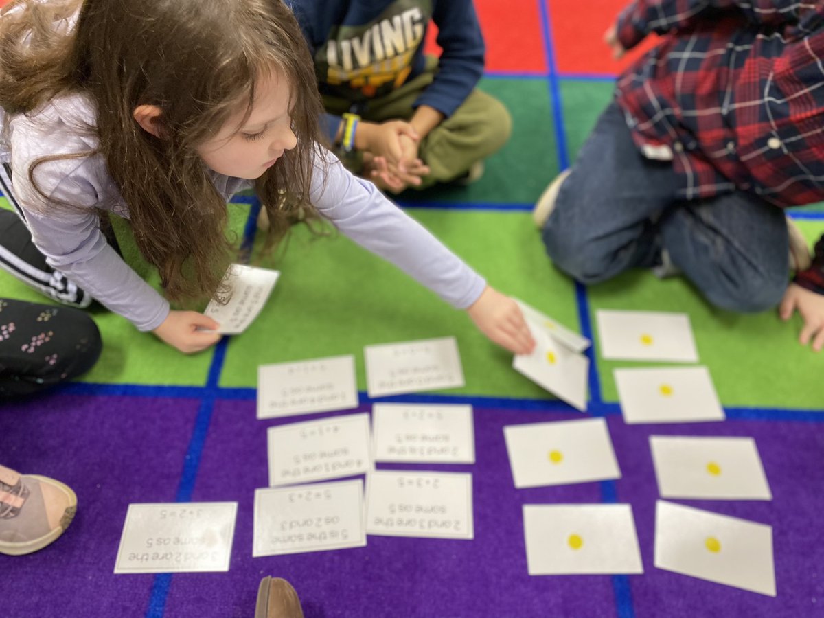 KimGulledge's tweet photo. Some amazing kinders working on explaining their thinking, stretching their memory skills and matching “Same As” cards @RivertonElem https://t.co/OgcIHWgwpF