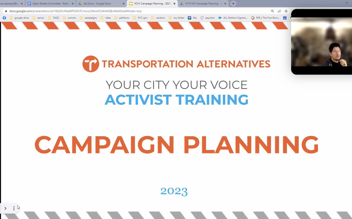 KathyParkPrice's tweet photo. Starts in 10!

Excited to hear @ElizabAdams and @juaninQNS kick off #YCYV #YCYV2023 with a deep dive into campaign planning, @TransAlt style. 

Still time to register and join tonight’s training (English and Spanish):
https://t.co/iuGmvebVkM https://t.co/c4OyhglEMF