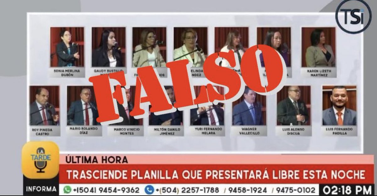 Circula Planilla FALSA, es una MANIPULACIÓN!

En Próximas Horas <a href="/BancadaLibre/">Bancada Libre</a> Presentará la Verdadera Moción Nominativa ante el Pleno de Diputad@s del <a href="/Congreso_HND/">Congreso Nacional de Honduras | Archivo 2022-2026</a> ✊