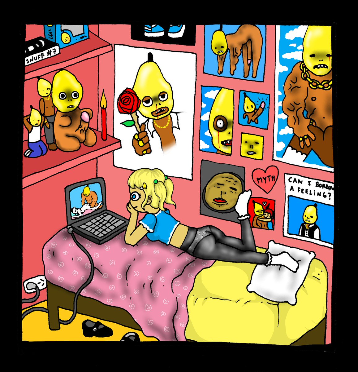 Little pie obsessed with The Myth 🍋 
tribute to <a href="/clokdhd/">The Myth King of Tezos🍋</a>🕯️

#themyth #artwork #eroguro #traumacore