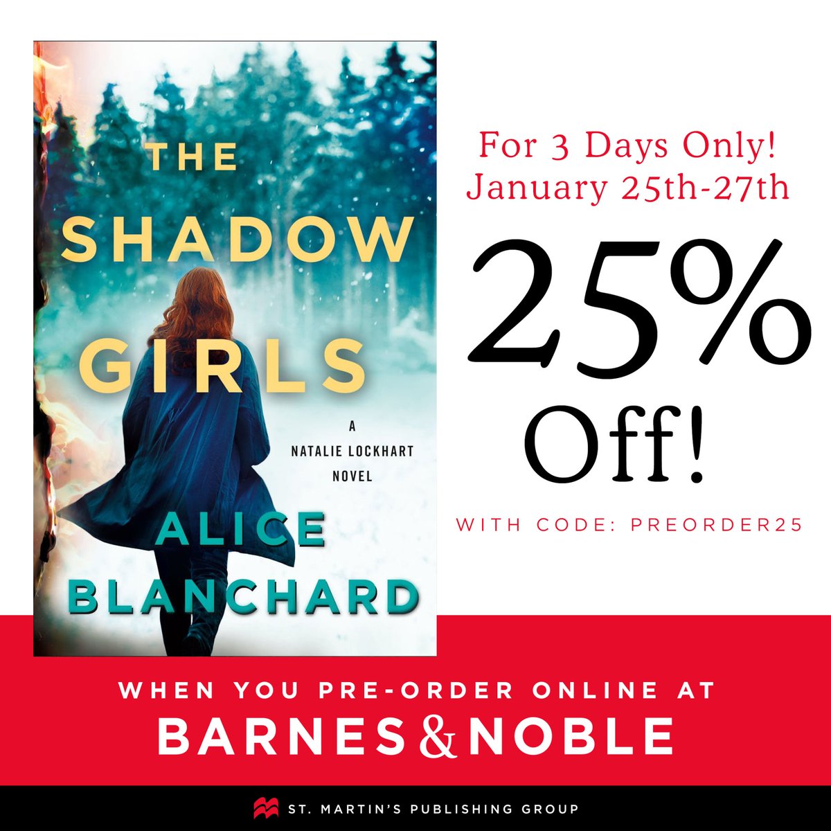 Between 1/25 - 1/27, get 25% off when you preorder THE SHADOW GIRLS online only at <a href="/BNBuzz/">Barnes & Noble</a>!  ♥️
Use code: PREORDER25

#kindle #thriller #books #suspense #bookworm #bookboost #dailydeal #bookbloggers #booklovers #gifts #Barnesandnoble #DealOfTheDay <a href="/MinotaurBooks/">Minotaur Books</a> #Deals #giftideas