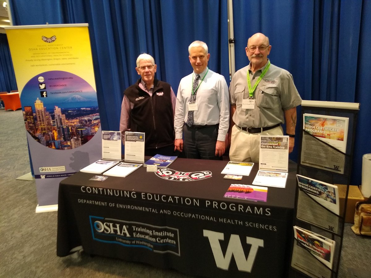UWDEOHSCE's tweet photo. The UW Occupational Safety and Health Continuing Education Programs team at the Safety Fest of the Northwest in Boise, Idaho. 
From L to R - Ed Woodford (Instructor), Eric Vigoren (Director), Van Howell (Instructor).
#safety #workplacesafety #healthandsafety #OSHA #Boise #Idaho https://t.co/gGBkFykes5