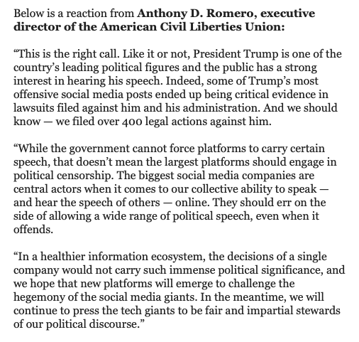 ACLU statement on Meta decision: "This is the right call."