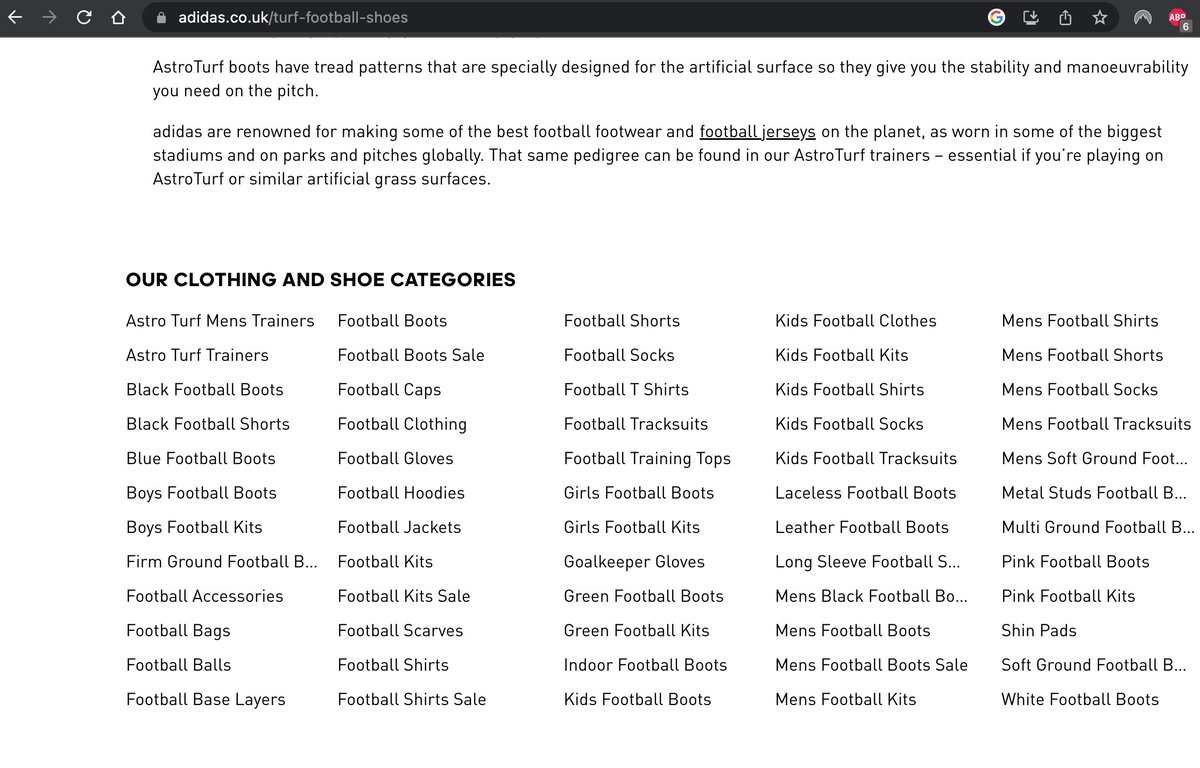 kieronhughes's tweet photo. The SEO team have been let loose on the Adidas website. https://t.co/YqcHGIwWhR