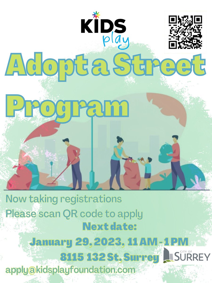 KidsPlayFounda1's tweet photo. Join us for our next street clean up on January 29th from 11AM-1PM. 

#OperationGreen presents Project #GreenLife - a program initiated and run by youth! Our team has partnered with @CityofSurrey to Adopt-A-Street in our community!

@Kal_Dosanjh @kirantoor20 https://t.co/1ijXT5WyQU