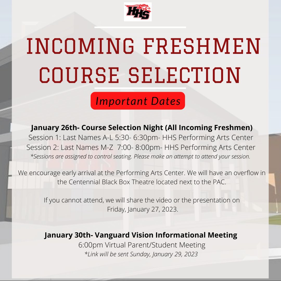 Dist158's tweet photo. Incoming Freshmen Course Selection Night is TOMORROW @HuntleyHS! We can't wait to meet over 600 8th graders &amp; their families as we discuss the course selection process for next year. Let's get started preparing for YOUR journey at HHS. Check your email for details from Dr. Belin! https://t.co/rWrYc1EZXm