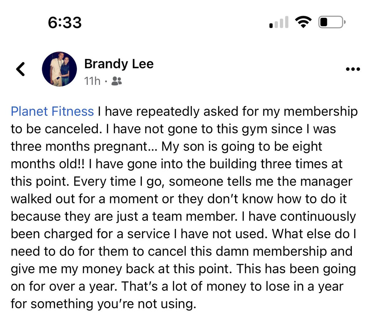 Simply_ChristyM's tweet photo. @PlanetFitness needs to fix this asap. This is fraud at this point! Charging a person without authorization and she’s been physically going to the facility to cancel her membership. This is why I rather @24hourfitness https://t.co/2mKucupWpL