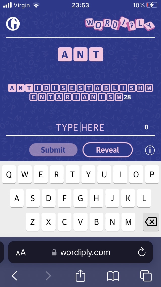 Anti Distinctly Minty…

🅦🅞🅡🅓🄸🄿🄻🅈 #34
🌟 Length Score: 100%
💫 Rare long word found!
🚀 Letter Score: 28
🔗 Play Wordiply: wordiply.com
🎬 Today's starter: 🄰🄽🅃
