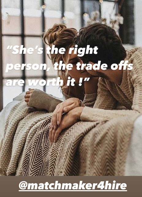 matchmaker4hire's tweet photo. Are trade offs worth it? “Hell yes, I love her to bits, and we are talking long term plans. I really can’t ask for anything more at this point” #love #matchmaker #matchmakerforhire #testimonial https://t.co/RmiYHxKgPO