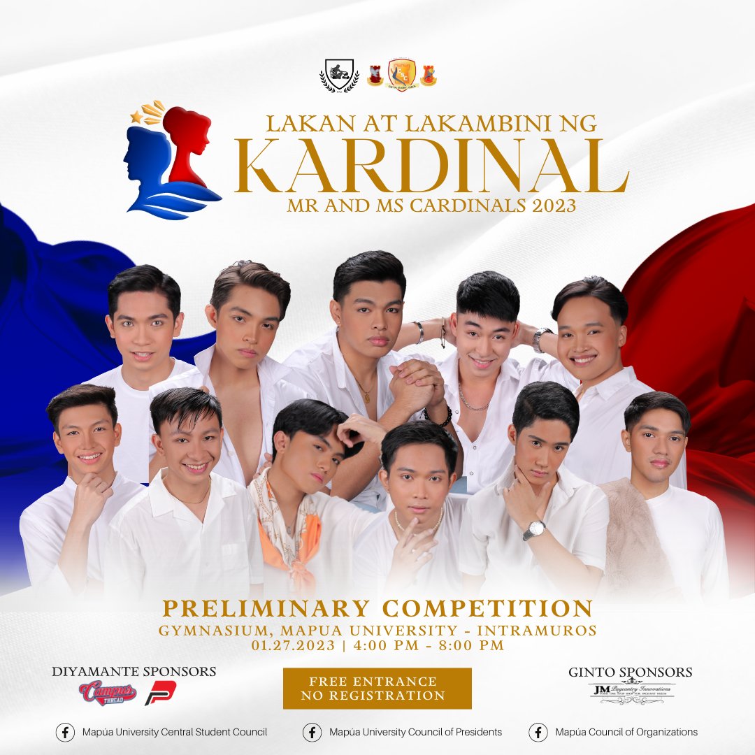MapuaUnivCSC's tweet photo. Here are the faces of this year’s 𝑳𝑨𝑲𝑨𝑵 𝑨𝑻 𝑳𝑨𝑲𝑨𝑴𝑩𝑰𝑵𝑰 𝑵𝑮 𝑲𝑨𝑹𝑫𝑰𝑵𝑨𝑳 🤴👸Make sure to support your department’s candidates by sharing their photos and watching them live tomorrow at the Mapúa University - Intramuros Campus! https://t.co/xtb1VJ6LTC