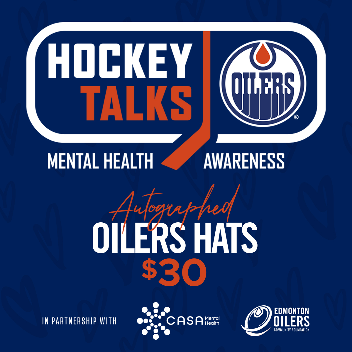 Oilers Foundation (@oil_foundation) on Twitter photo Saturday is #HockeyTalks Night for the #Oilers vs. Blackhawks game as fans attending at <a href="/RogersPlace/">Rogers Place</a> will be able to purchase a player-autographed hat in support of <a href="/CASAfdn_yeg/">CASA Mental Health</a>! Proceeds from the 50/50 raffle will also support this mental health focused beneficiary. Saturday is #HockeyTalks Night for the #Oilers vs. Blackhawks game as fans attending at <a href="/RogersPlace/">Rogers Place</a> will be able to purchase a player-autographed hat in support of <a href="/CASAfdn_yeg/">CASA Mental Health</a>! Proceeds from the 50/50 raffle will also support this mental health focused beneficiary.
