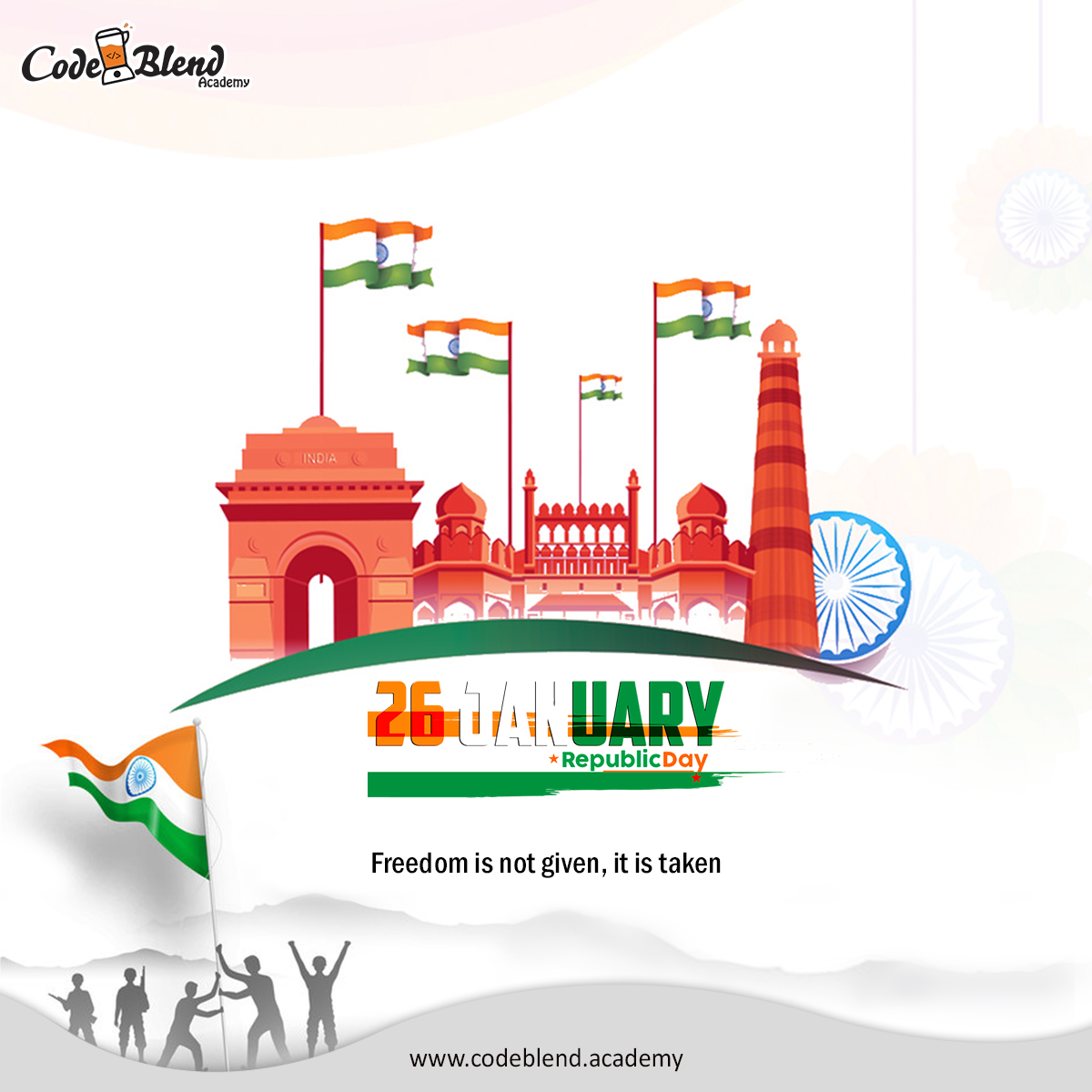 CodeblendA's tweet image. Here's to the freedom fighters of this country who have made our republic what it is today! Happy republic day!
.
.
#codeblendacademy #RepublicDay #happyrepublicday #republicday2023 #republicdayindia #academy #edtech #education #graphicsdesigning #technology #softwareengineer