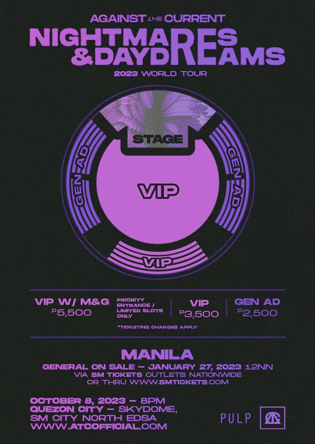 OfficialATC_PH's tweet photo. 📣 ANNOUNCEMENT: Presale is now available for ATC's Nightmares &amp; Daydreams Tour for PH! https://t.co/OGl8nj9RMA