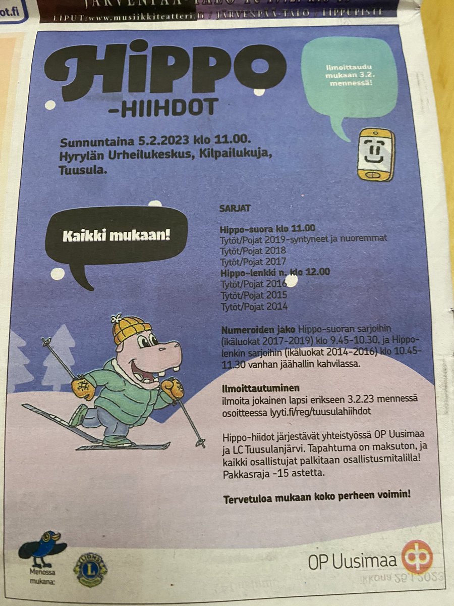 Upeeta, nämä tulee taas. Vaikka sää näyttää nyt toista ( vettä sataa), niin toivottavasti pääsette lasten kanssa ulos ja hiihtämään. #hiihto on niin parasta.
#OPhippohiihdot