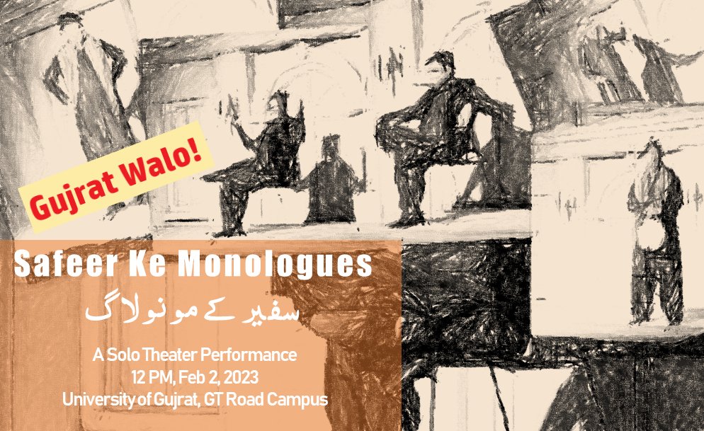 SafeerKhaan's tweet image. Gujrat Walo ... Safeer Aaa Raha Hai 
#monologues #performance #Gujrat #UOG #acting #actor #soloshow