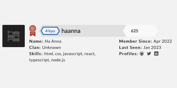 haanna_dev's tweet photo. Wohooo! I'm now a 4 kyū blue belt on @codewars! https://t.co/XvsI4rG5Io