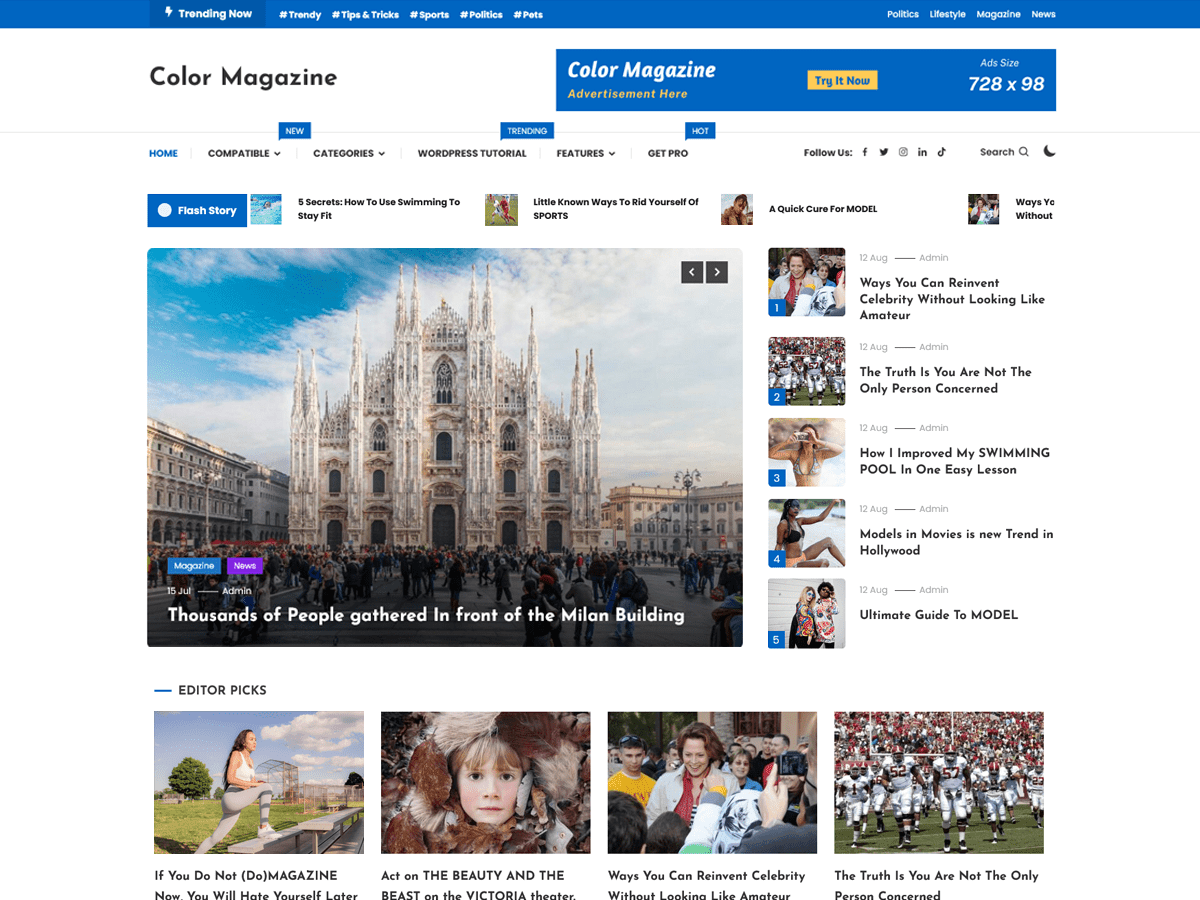 S1MOcom's tweet photo. Color Magazine: Color Magazine is a free magazine WordPress theme specially designed for digital news, magazines, and news portal websites in general. With WordPress customizer, you can… https://t.co/fUwabsfnay #BlockEditorStyles #Blog #CustomBackground https://t.co/8ql5RcmaIX https://t.co/DfC5du4jo1