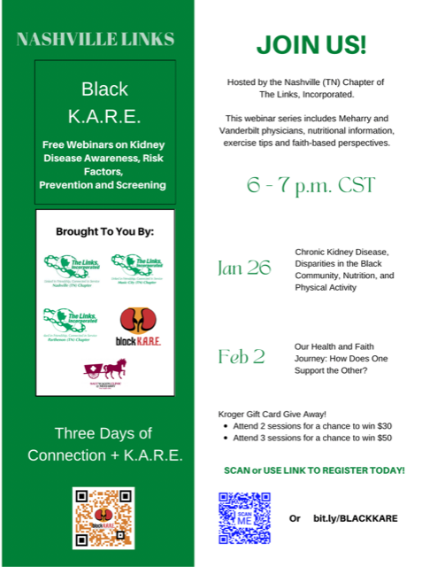 Learn about fitness, nutrition and chronic kidney disease at our next Black KARE webinar. The webinar will be held Thursday, January 26th at 6 pm CST. To register, scan the QR code or visit bit.ly/BLACKKARE. Registration provides access to this and subsequent sessions.