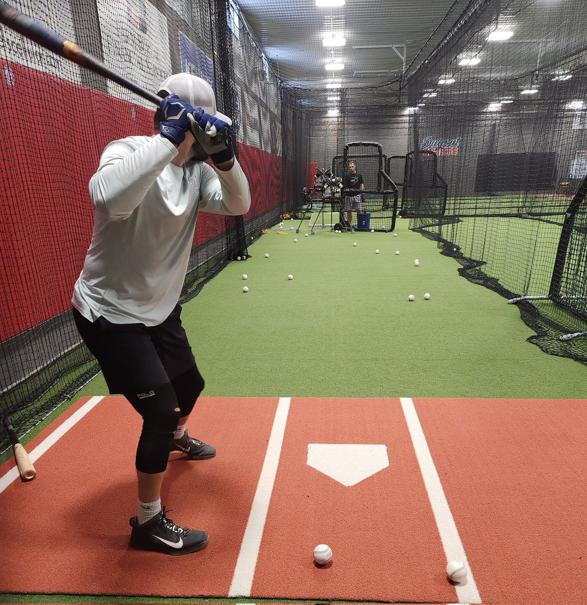 DugoutSportsF's tweet photo. Professionals @kylecrowl_12 and @TylerCropley working off 2 machines today, 1 set to fastballs at 90+ and 1 machine to right-handed curveballs. The @Sports_Attack machines with wheels make them easy to use for all drills! #AngleBP #DugoutFam #OPEN365 #MLB https://t.co/Tp6nzX7aSk