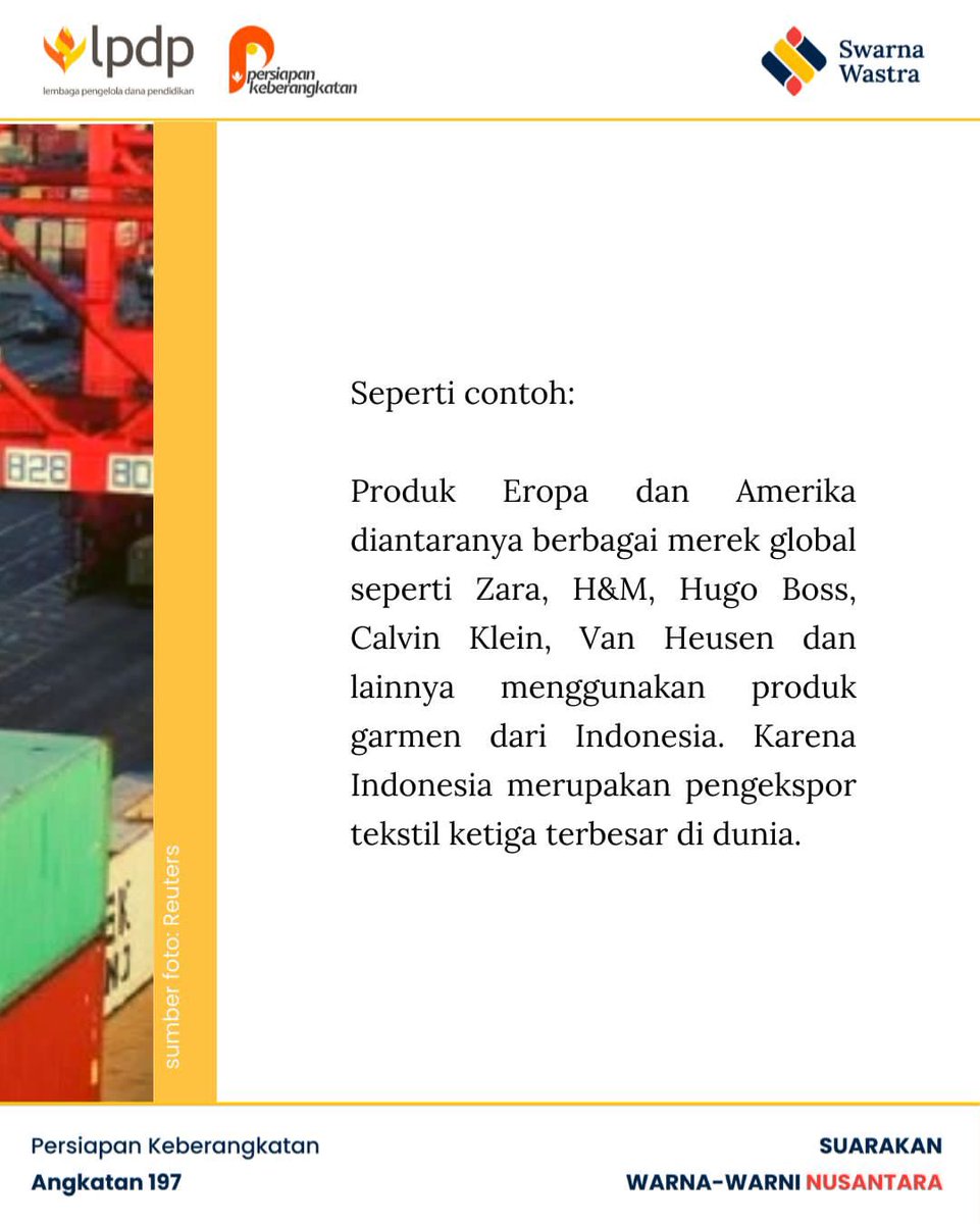 faizalldj's tweet photo. Halo Sobat Wastra!

Kalian sudah tahu belum kalau sebenarnya, produk-produk brand Eropa dan Amerika banyak yang menggunakan bahan baku yang berasal dari Indonesia lho

@LPDP_RI 
#10penangananisusosial
#diriuntuknegeri
#pk197
#SwarnaWastra
#akupastimengabdi
#sdmunggulindonesiamaju https://t.co/EgYxjCe628