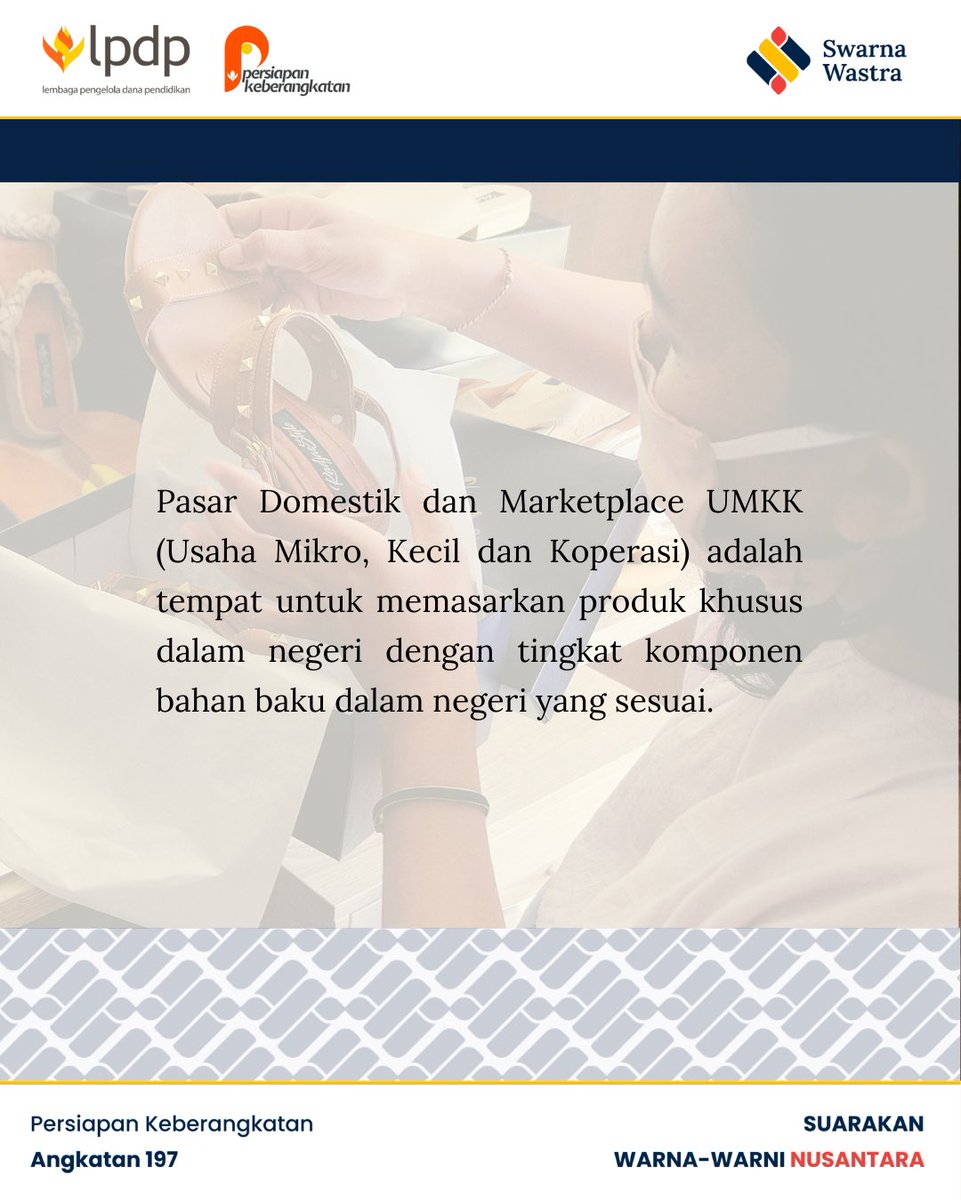 faizalldj's tweet photo. Sobat Wastra,
Inilah momentum yang tepat untuk kita lebih memberdayakan pasar domestik dan marketplace UMKK (Usaha Mikro, Kecil dan Koperasi).

@LPDP_RI 
#10penangananisusosial
#diriuntuknegeri
#pk197
#SwarnaWastra
#akupastimengabdi
#sdmunggulindonesiamaju https://t.co/W0a4m6c4OG