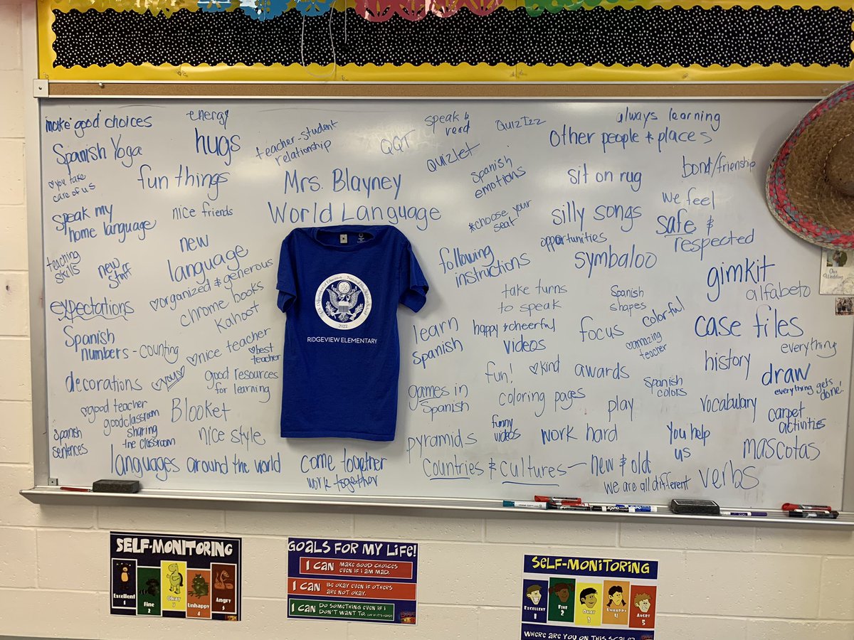 WhitneyBlayney's tweet photo. I asked my students what makes my world language class #NBRS2022 worthy — they filled my board &amp; my heart! ❤️ @RidgeviewLearns #323learns https://t.co/1a9RTQWC9E