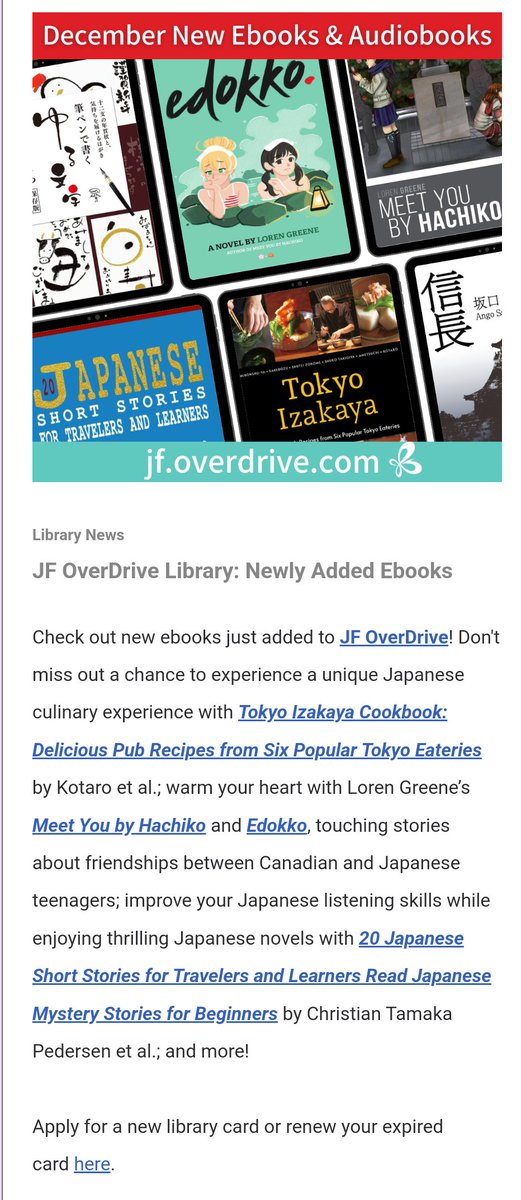 My heart was definitely warmed seeing this mention in the December <a href="/JFToronto/">Japan Foundation, Toronto</a> newsletter! Thanks for making my books available to your readers!