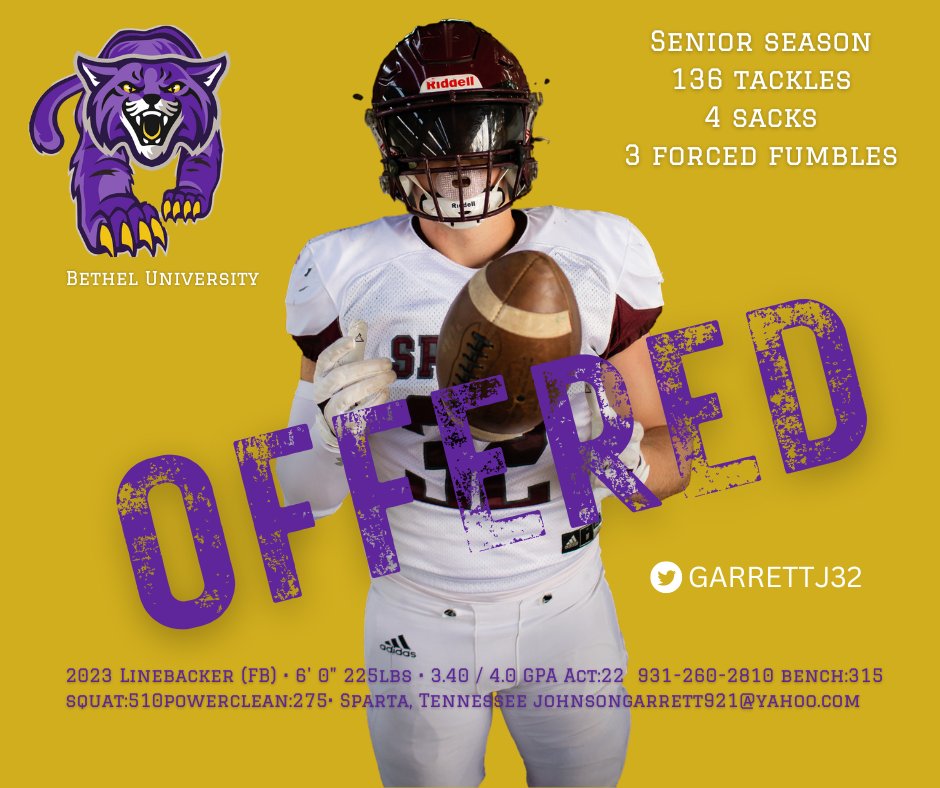 Warriors_Sparta's tweet photo. Another offer for this kid--and closer to home!  Thank you Bethel Football for recruiting our area. Great kid and teammate. @coach @coach_tsmith 
@tucoacho @coach_tsmith @garrettj32 @coach_dixon1855 @coachdickey_12 https://t.co/J0EmurJOXP