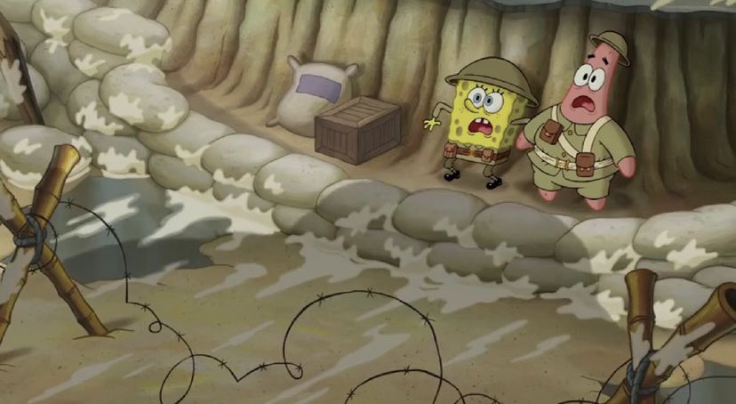 Izabod13I's tweet photo. All 10 Best Picture  #Oscar nominees for 2023 as scenes with @SpongeBob. 

Thread 🧵⬇️: 

All Quiet On The Western Front https://t.co/EF1bIUvrTu