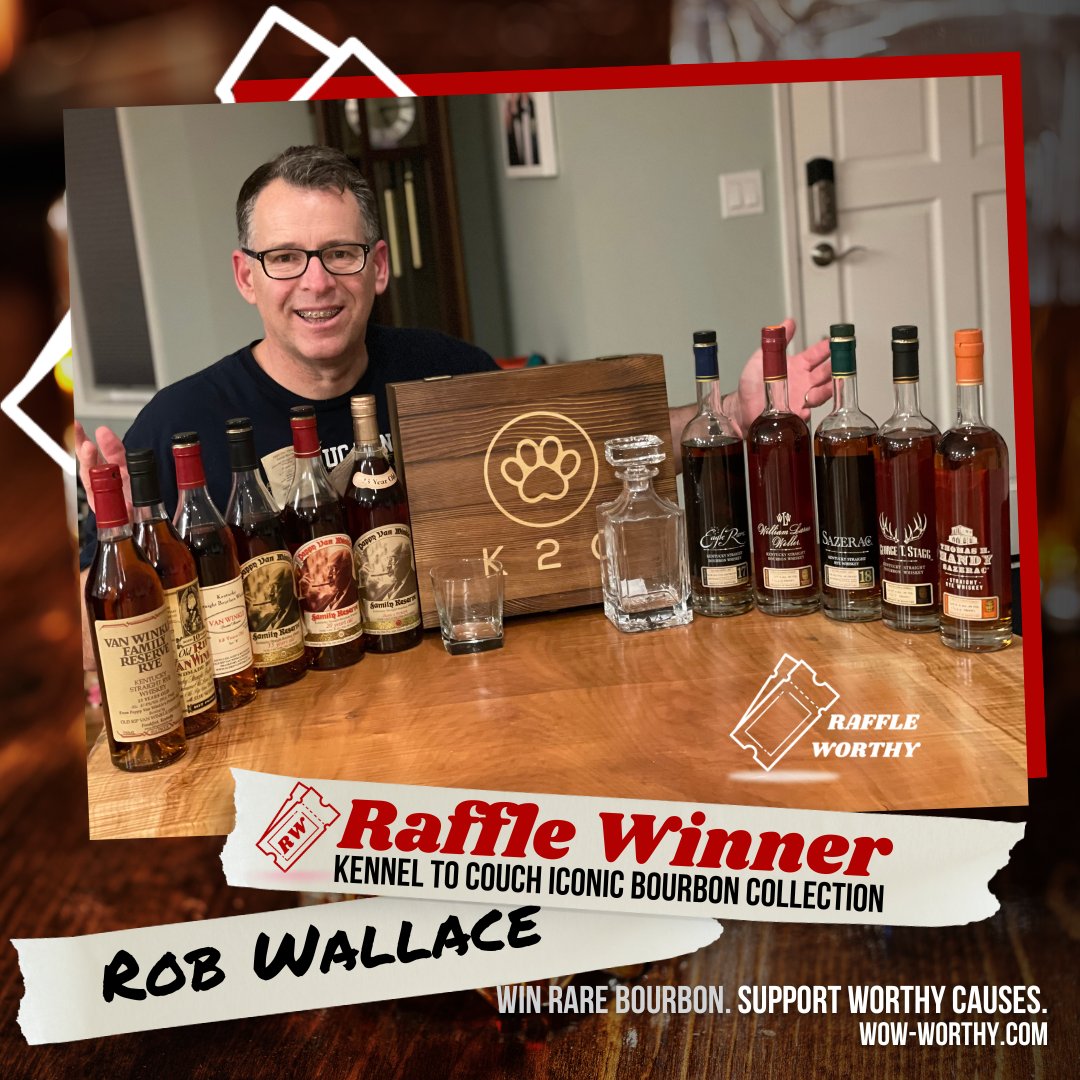 Congratulations to Rob Wallace of Tacoma, WA for winning the Iconic Bourbon Collection benefiting @KenneltoCouch! Thank you Rob for your continued support of worthy causes! Learn more about K2C at kenneltocouch.org. Learn more and win rare bourbon at wow-worthy.com