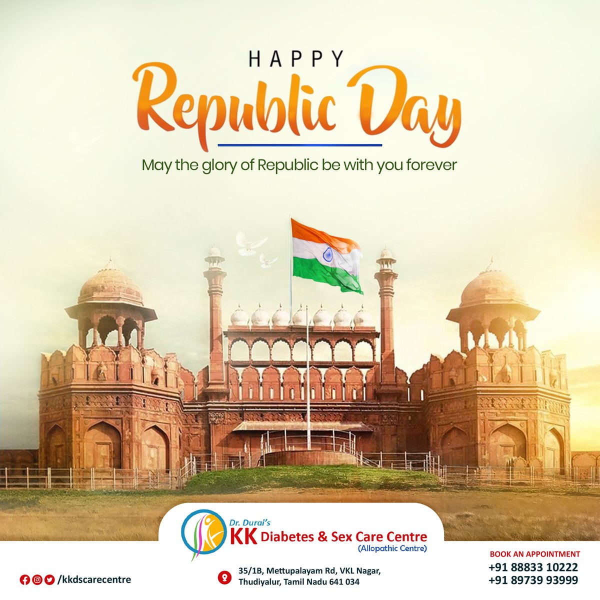 kkdscarecentre's tweet photo. Happy Republic Day.
.
#republicday #india #26january #republicdayindia #republicdayspecial #republicday2023 #happyrepublicday #indian #republicdayparade #republicdaycelebration #national  #jaihind #patriots   #republic #republicdayofindia #kkds #coimbatore #drdurai #hospital https://t.co/rI9v1X32aw