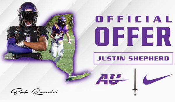 Justin Shepherd (@justinshep10) on Twitter photo After a great visit and conversation with <a href="/Coach_Rankl/">Bob Rankl</a> I’m excited to announce I have received an offer from Alfred University! <a href="/AUSaxonFootball/">Alfred U Football</a> <a href="/Coach_Bailey2/">Curtis Bailey</a> @Jake_Taggart22 <a href="/MBAP_Football/">Friars Football</a> <a href="/Jackmuldoon75/">Jack Muldoon</a> After a great visit and conversation with <a href="/Coach_Rankl/">Bob Rankl</a> I’m excited to announce I have received an offer from Alfred University! <a href="/AUSaxonFootball/">Alfred U Football</a> <a href="/Coach_Bailey2/">Curtis Bailey</a> @Jake_Taggart22 <a href="/MBAP_Football/">Friars Football</a> <a href="/Jackmuldoon75/">Jack Muldoon</a>