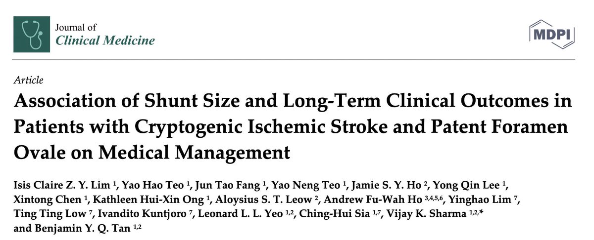 Ching-Hui SIA (@chinghuisia) on Twitter photo Shunt size and long-term clinical outcomes in cryptogenic stroke and PFO in <a href="/JCM_MDPI/">JCM MDPI</a>
<a href="/yaohao_teo/">Yao Hao Teo</a> <a href="/yaoneng_teo/">Teo Yao Neng</a> <a href="/JamieSYHo/">Jamie S. Y. Ho</a> <a href="/YinghaoLim/">Lim Yinghao</a> <a href="/drttinglow/">Ting Ting LOW</a> <a href="/Ditongaje/">Ivandito Kuntjoro MD, FACC, FESC, FAMS, FAPSIC</a> <a href="/leonardyeo1/">leonard yeo</a> @Dr_Tan_BY <a href="/StroCarCollab/">StroCar: elucidating heart-brain interactions</a> #stroke #MedTwitter
Available at: mdpi.com/2077-0383/12/3… Shunt size and long-term clinical outcomes in cryptogenic stroke and PFO in <a href="/JCM_MDPI/">JCM MDPI</a>
<a href="/yaohao_teo/">Yao Hao Teo</a> <a href="/yaoneng_teo/">Teo Yao Neng</a> <a href="/JamieSYHo/">Jamie S. Y. Ho</a> <a href="/YinghaoLim/">Lim Yinghao</a> <a href="/drttinglow/">Ting Ting LOW</a> <a href="/Ditongaje/">Ivandito Kuntjoro MD, FACC, FESC, FAMS, FAPSIC</a> <a href="/leonardyeo1/">leonard yeo</a> @Dr_Tan_BY <a href="/StroCarCollab/">StroCar: elucidating heart-brain interactions</a> #stroke #MedTwitter
Available at: mdpi.com/2077-0383/12/3…