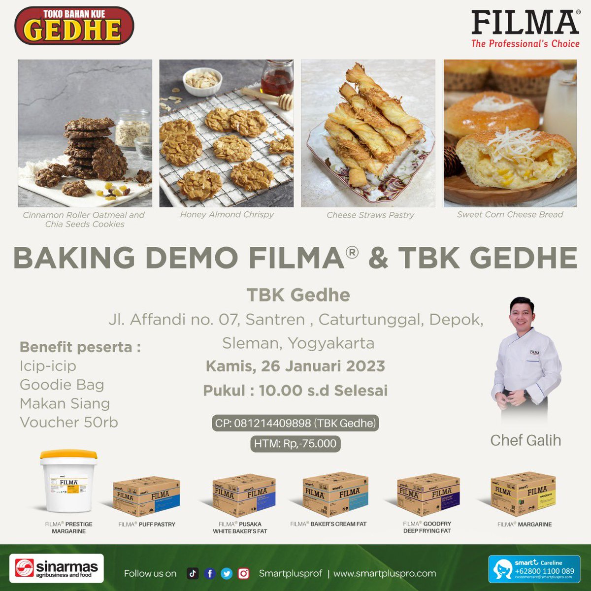 SMARTFDSolution's tweet photo. Tahun baru, tentu perlu resep baru juga untuk usaha bakery! Butuh inspirasi resep?

Yuk ikut Baking Demo FILMA di TBK Gedhe pada Kamis, 26 Januari 2023 yang akan dipandu oleh Chef Galih! https://t.co/Hlkq8XaxmL