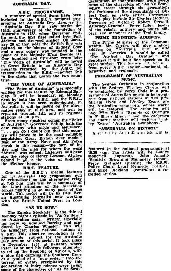 ABC programs for 'Australia Day', 1942. As K.S. Inglis observed, the Australian Broadcasting Commission was a 'thoroughly imperial artefact'. #ABChistory
