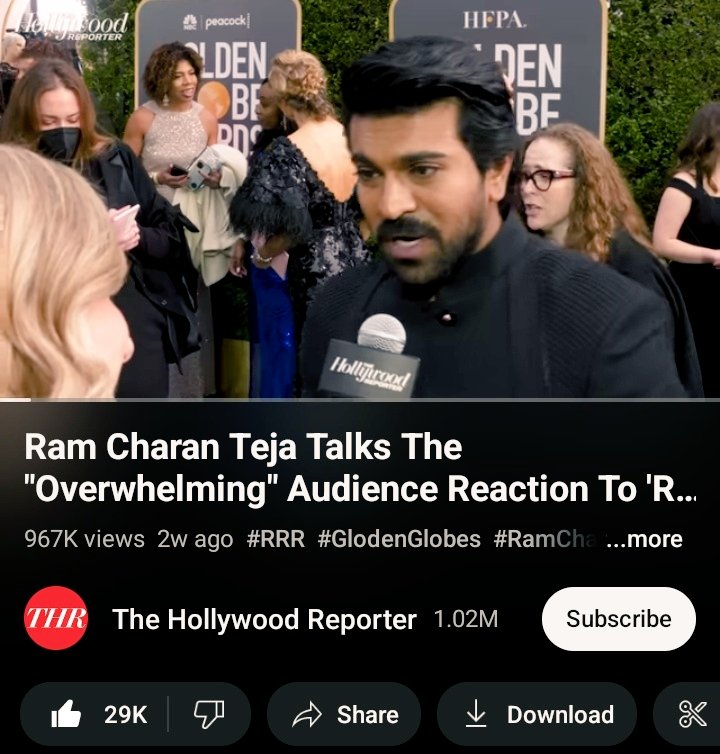 Most Viewed Speech of #GoldenGlobes2023    Red Carpet With Almost a Million Views on Hollywood Reporter media @THR 🔥

Up next the Red Carpet of Prestigious @TheAcademy, Hollywood's Favorite Indian Star Will Take oveRRR All the Attention once again. This maRCh @AlwaysRamCharan