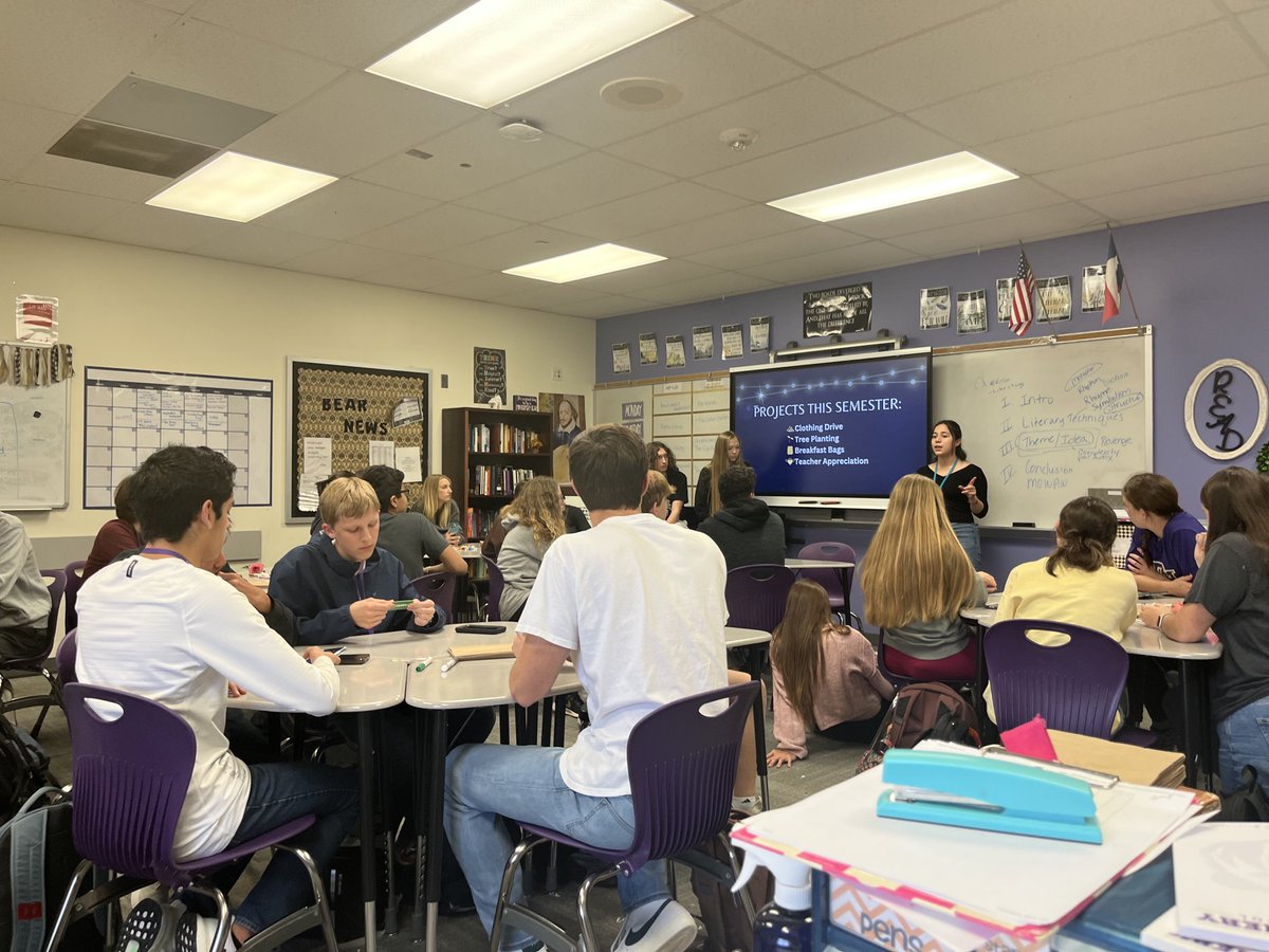 Mrs_Hedges's tweet photo. Interact officers share all about this semester’s projects. ⁦@MrHollander_MHS⁩ ⁦@mhs_bears⁩ https://t.co/T9Ztv6SYKc