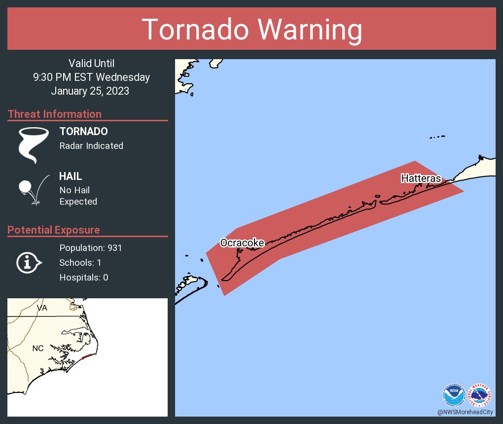 NWS Tornado on Twitter "Tornado Warning including Ocracoke NC and Hatteras NC until 930 PM EST"