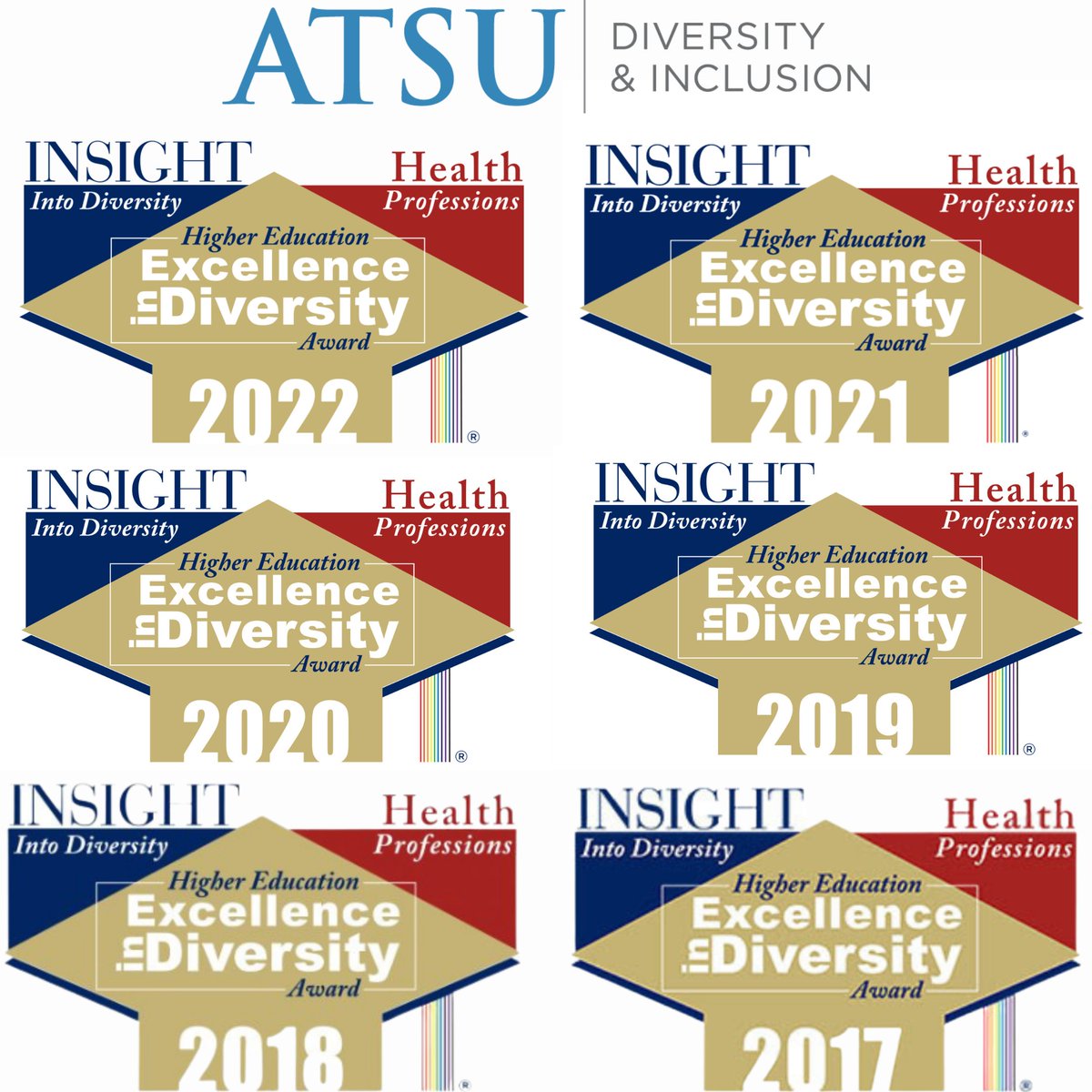ATSUDiversity's tweet photo. For 6 consecutive years, ATSU has been awarded the HEED Award for Diversity & Inclusion! We are so proud of the achievements that our students, faculty, & staff make every day to promote diversity & inclusion across all of our campuses.
#HEEDAward #ExcellenceinDiversity #ATSUDI https://t.co/OXEirtgo6o