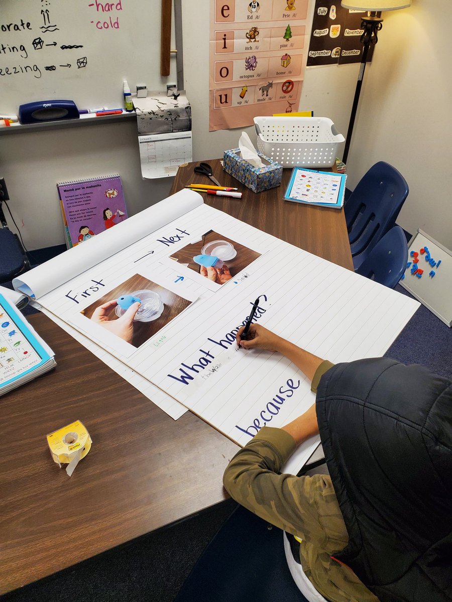 MeganReing's tweet photo. Content goal (changes in matter)✔️ language goal (sequencing, cause and effect)✔️ literacy goal (encoding, writing complete sentences)✔️ Trying to do it all bc we have no time to waste!! #SLIFE #MLL https://t.co/7lGYjN1O4r