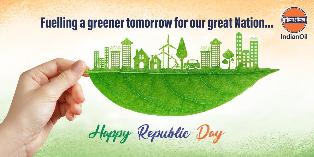 .<a href="/IndianOilcl/">Indian Oil Corp Ltd</a> takes utmost pride in partnering the progress of our great Nation progress through developing holistic &amp; sustainable energy solutions.
A #HappyRepublicDay to all as we continue to strengthen our commitment to our ethos of  #PehleIndianPhirOil