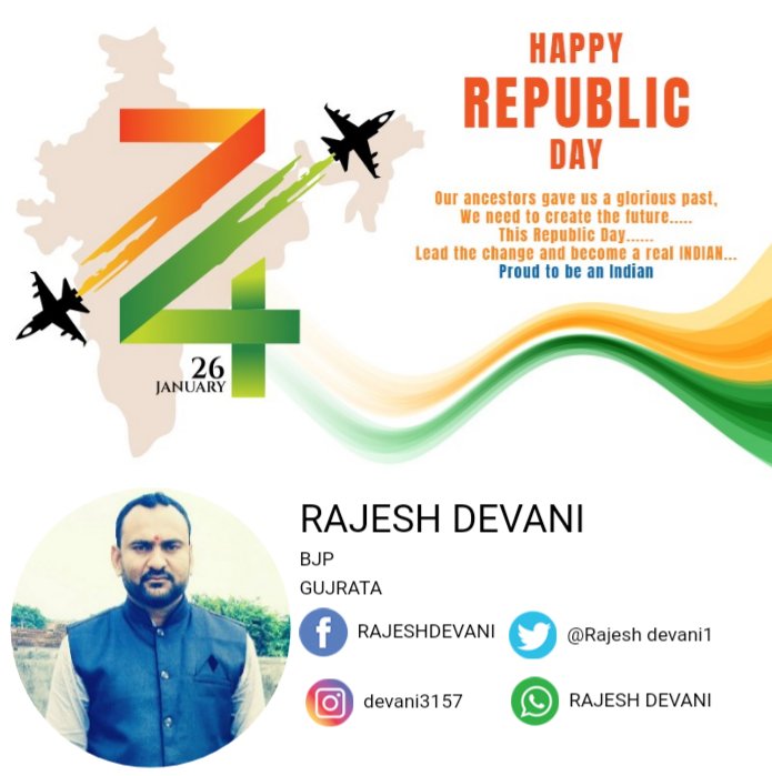 RajeshDevani1's tweet image. Our ancestors gave us a glorious past,
We need to create the future.....
This Republic Day......
Lead the change and become a real INDIAN...
Proud to be an Indian